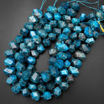 Large Natural Apatite Beads Chunky Faceted Rectangle Nuggets Teal Blue Gemstone 15.5" Strand