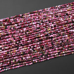 Micro Faceted Natural Pink Red Tourmaline Faceted 2mm 3mm Round Beads Gemstone 15.5" Strand