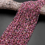 Micro Faceted Natural Pink Red Tourmaline Faceted 2mm 3mm Round Beads Gemstone 15.5" Strand