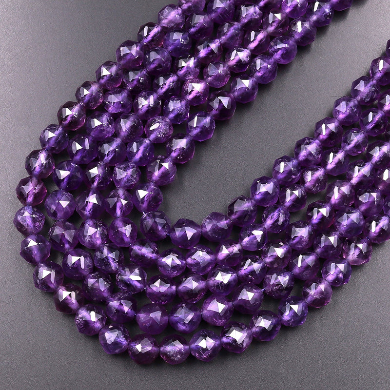 AAA Natural Amethyst Faceted 6mm 8mm 10mm Rounded Double Hearted Gemstone Beads 15.5" Strand