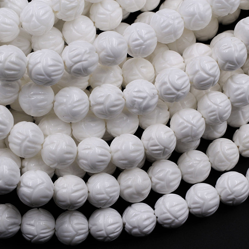 Natural White Tridacna Shell Beads Carved Lotus Flower Bloom Round Bea –  Intrinsic Trading