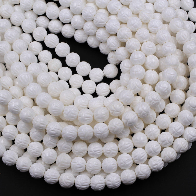 Natural White Tridacna Shell Beads Carved Lotus Flower Bloom Round Bea –  Intrinsic Trading