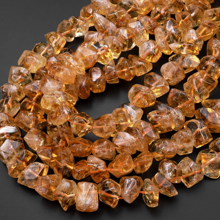 Natural Honey Golden Citrine Faceted Freeform Nugget Beads 15.5" Strand