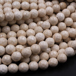 Faceted Natural Fossil Jasper River Stone 4mm 6mm 8mm 10mm Round Beads Natural Creamy Beige White Stone 15.5"Strand