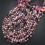 Natural Multicolor Pink Tourmaline Faceted 8mm Beads Energy Prism Double Terminated Points 15.5" Strand