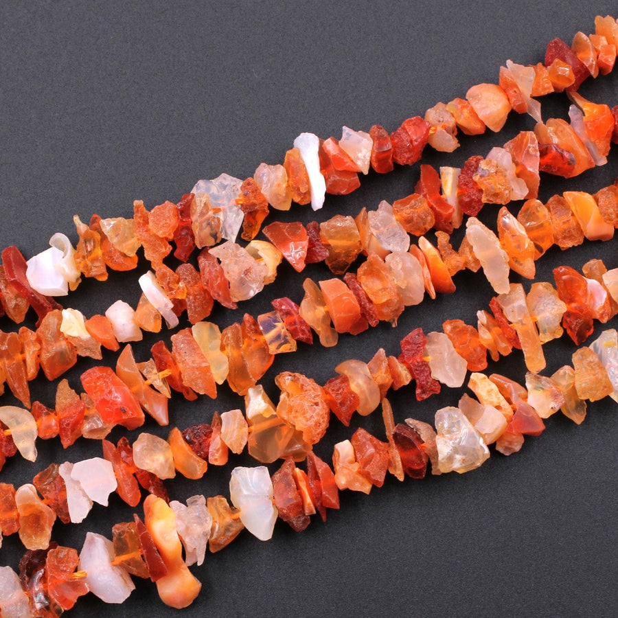 Mexican Fire Opal Beads Center Drilled Freeform Chip Nugget Beads Raw Rough Hand Cut Real Genuine Natural Fire Opal Gemstone