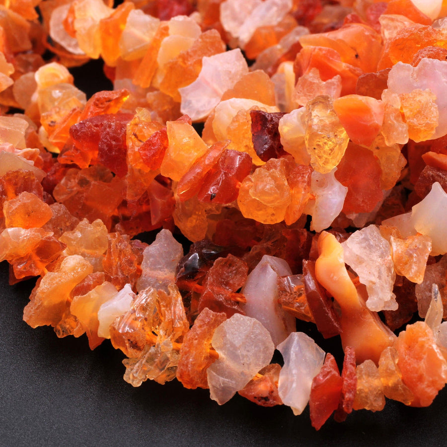 Mexican Fire Opal Beads Center Drilled Freeform Chip Nugget Beads Raw Rough Hand Cut Real Genuine Natural Fire Opal Gemstone  15.5" Strand