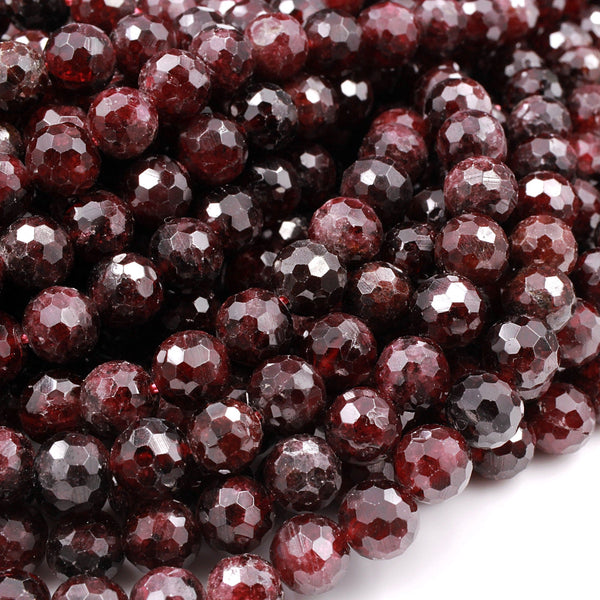 Natural Red Garnet Gemstone Beads Faceted 6mm 8mm 10mm Round Beads15.5" Strand