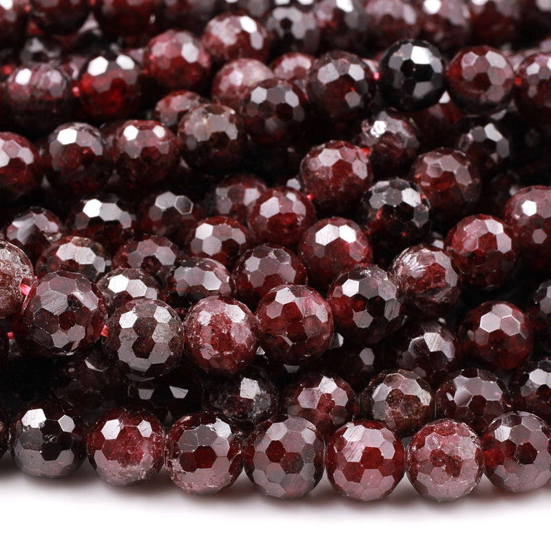 Natural Red Garnet Gemstone Beads Faceted 6mm 8mm 10mm Round Beads15.5" Strand