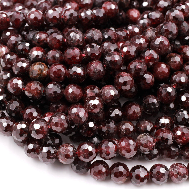 Natural Red Garnet Gemstone Beads Faceted 6mm 8mm 10mm Round Beads15.5" Strand
