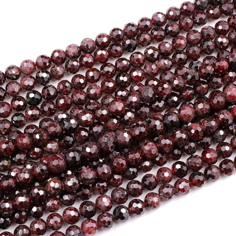 Natural Red Garnet Gemstone Beads Faceted 6mm 8mm 10mm Round Beads15.5" Strand