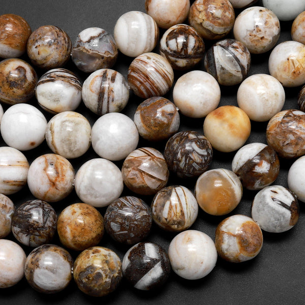 Natural Petrified Wooden Opal Beads 4mm 6mm 8mm 10mm Round Beads Earthy Beige Brown Yellow Gray Natural Stone 15.5" Strand