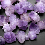 Large Raw Natural Amethyst Flower Beads Freeform Organic Drop Nugget Focal Pendant Rich Purple Gemstone 15.5" Strand