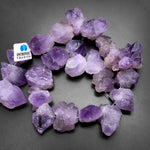 Large Raw Natural Amethyst Flower Beads Freeform Organic Drop Nugget Focal Pendant Rich Purple Gemstone 15.5" Strand