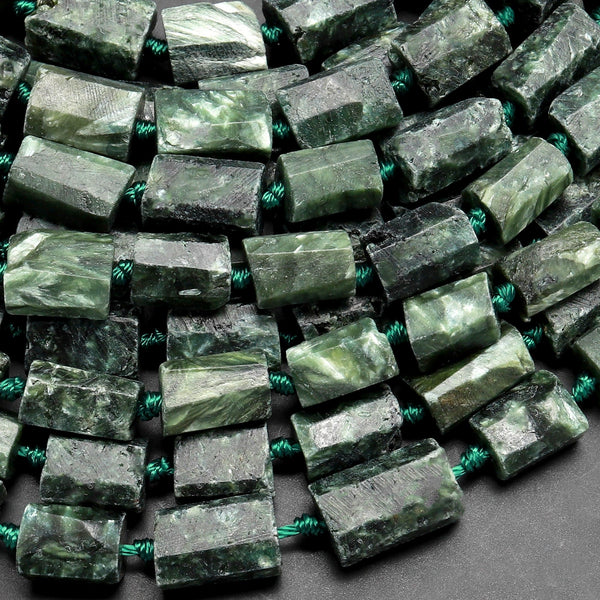 Natural Seraphinite Beads Faceted Tube Matte Finish Nuggets Beads Real Genuine Russian Green Seraphinite Gemstone Beads 15.5" Strand