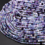 Natural Fluorite Faceted 2mm 4mm Round Beads Micro Laser Cut Purple Gemstone 15.5" Strand