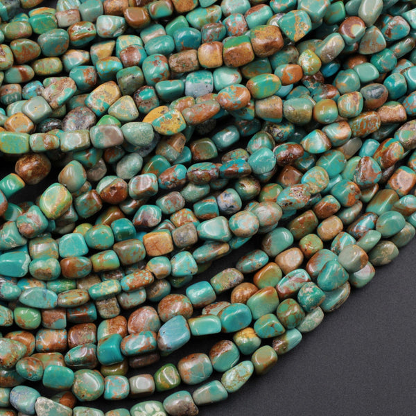 Natural Turquoise Freeform 6mm Pebble Nuggets Highly Polished Genuine Real Stunning Green Brown Turquoise Gemstone Beads 16" Strand