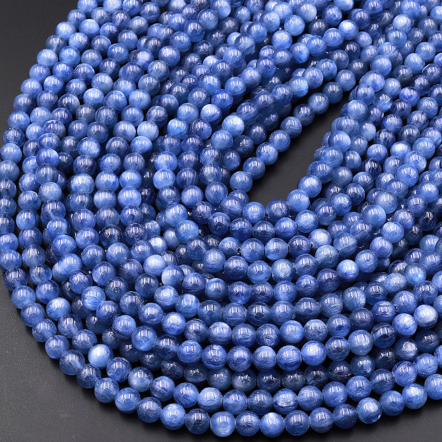 AAA Natural Blue Kyanite 4mm 5.5mm 6mm 8mm 10mm 12mm Round Beads Real Genuine Kyanite Gemstone Plain Smooth Round Beads 15.5" Strand