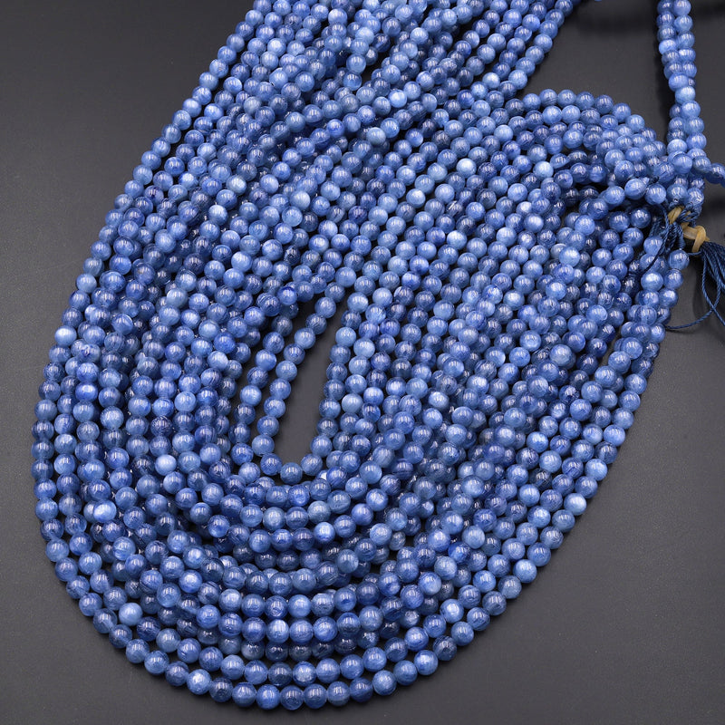 AAA Natural Blue Kyanite 4mm 5.5mm 6mm 8mm 10mm 12mm Round Beads Real Genuine Kyanite Gemstone Plain Smooth Round Beads 15.5" Strand