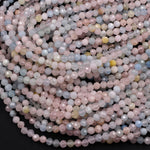 Micro Faceted Tiny Natural Pastel Pink Blue Beryl Round Beads 3mm 4mm 6mm Faceted Round Beads Laser Diamond Cut Gemstone 16" Strand