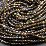AAA Faceted Golden Obsidian 2mm 3mm Round Beads 15.5" Strand