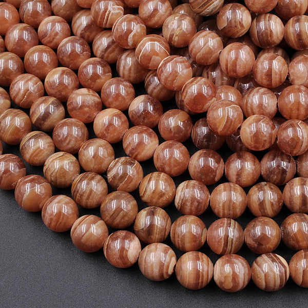 Natural Honey Brown Rhodocrosite Beads 6mm 8mm Round Beads 16" Strand