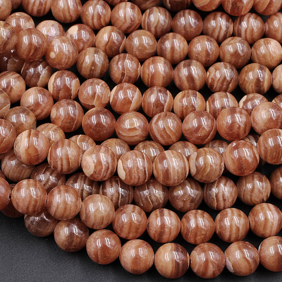 Natural Honey Brown Rhodocrosite Beads 6mm 8mm Round Beads 16" Strand