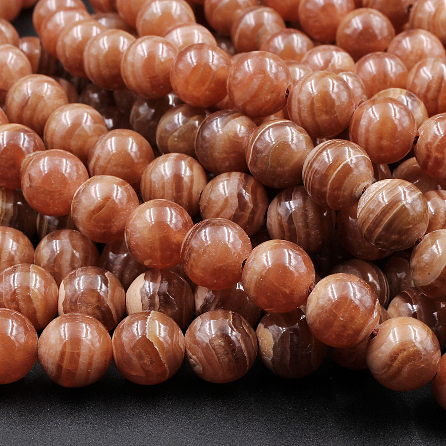 Natural Honey Brown Rhodocrosite Beads 6mm 8mm Round Beads 16" Strand
