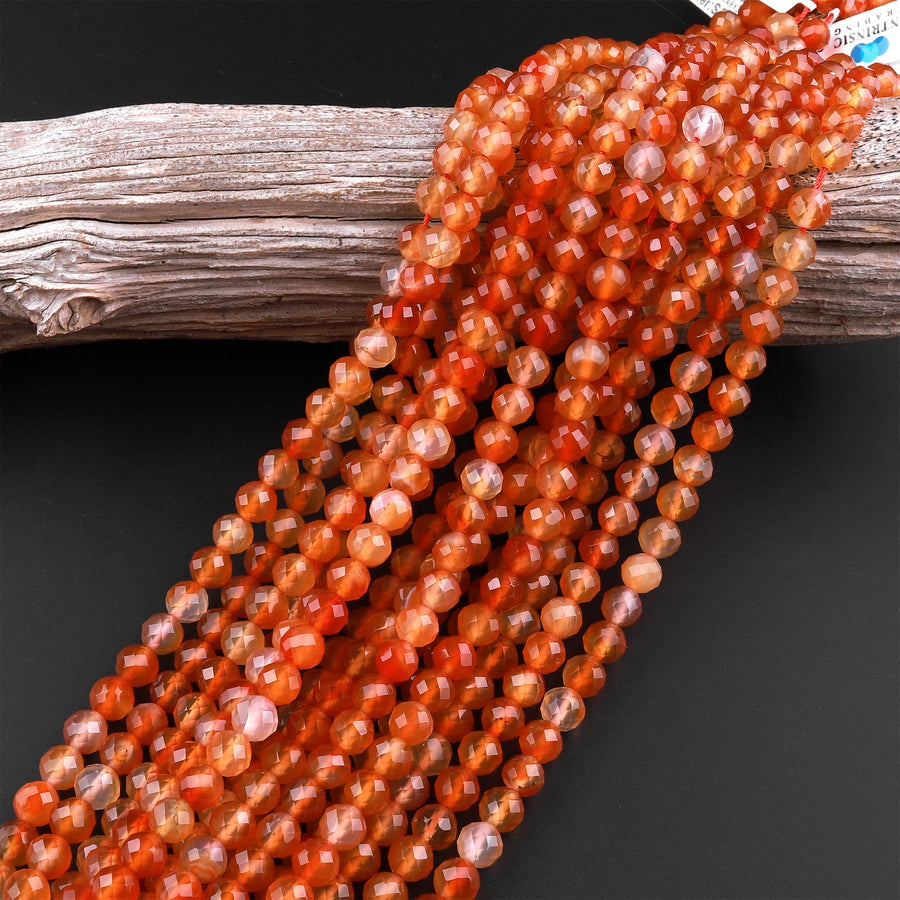 Faceted Natural Red Orange Carnelian 4mm 6mm 8mm 10mm Round Beads 15.5" Strand