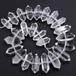 Rock Crystal Quartz Beads Faceted Double Terminated Points Large Drilled Healing Natural Quartz Crystal Focal Pendant Bead 16" Strand