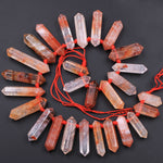 Lepidocrocite Quartz Beads Faceted Double Terminated Pointed Tips Top Side Drilled Natural Red Quartz Crystal Focal Pendant Bead 16" Strand
