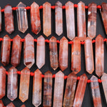 Lepidocrocite Quartz Beads Faceted Double Terminated Pointed Tips Top Side Drilled Natural Red Quartz Crystal Focal Pendant Bead 16" Strand