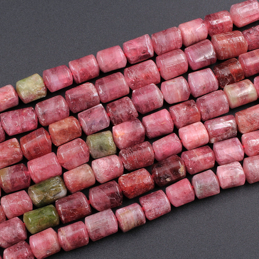 Natural Pink Watermelon Tourmaline Tube Cylinder Beads Real Genuine Natural Tourmaline Gemstone 16" Strand