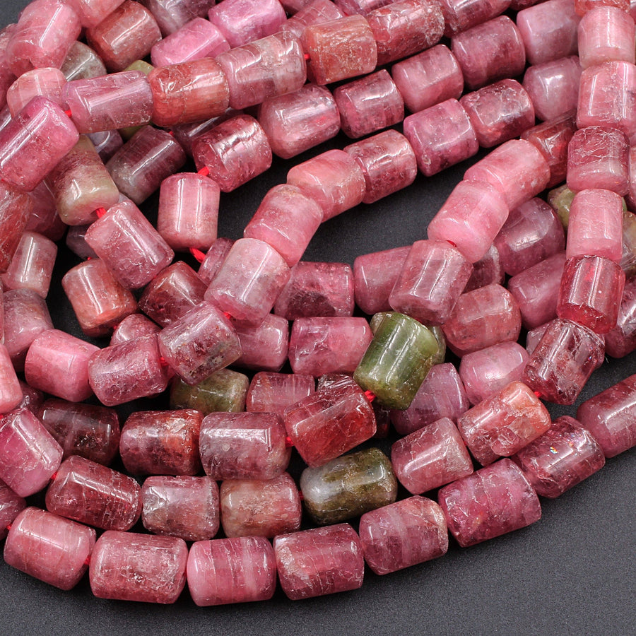 Natural Pink Watermelon Tourmaline Tube Cylinder Beads Real Genuine Natural Tourmaline Gemstone 16" Strand