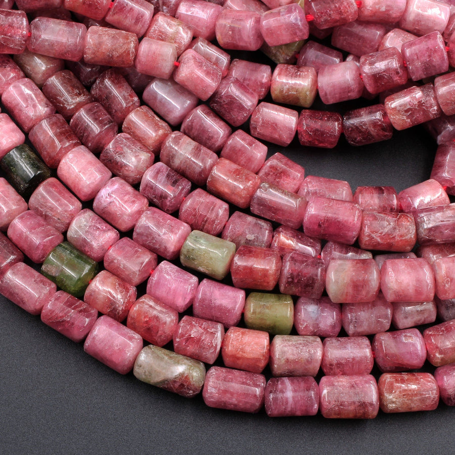 Natural Pink Watermelon Tourmaline Tube Cylinder Beads Real Genuine Natural Tourmaline Gemstone 16" Strand