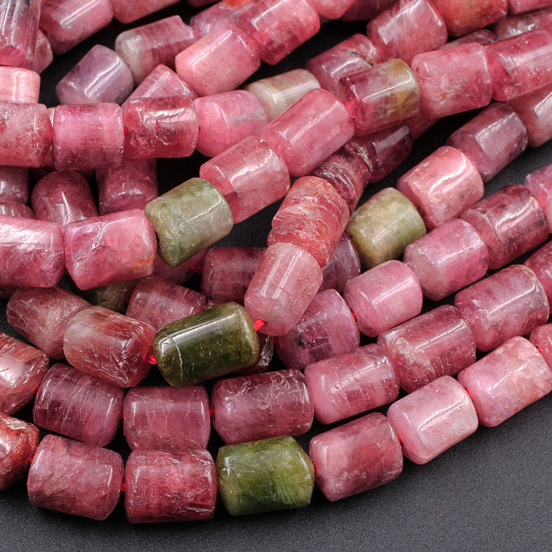 Natural Pink Watermelon Tourmaline Tube Cylinder Beads Real Genuine Natural Tourmaline Gemstone 16" Strand
