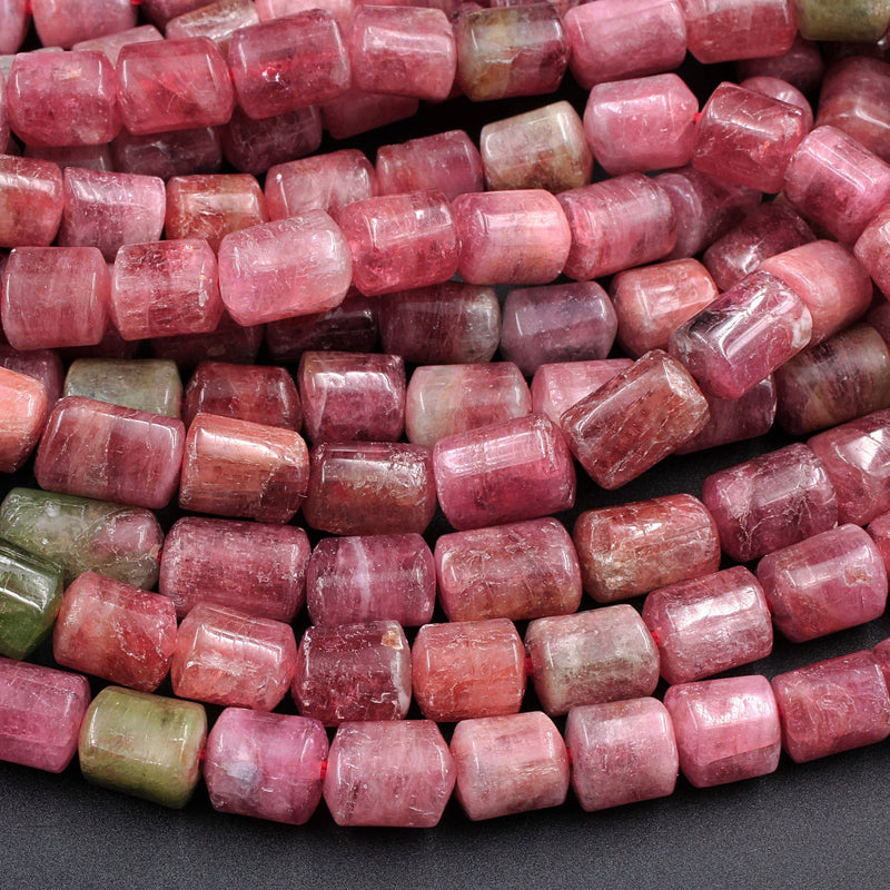 Natural Pink Watermelon Tourmaline Tube Cylinder Beads Real Genuine Natural Tourmaline Gemstone 16" Strand