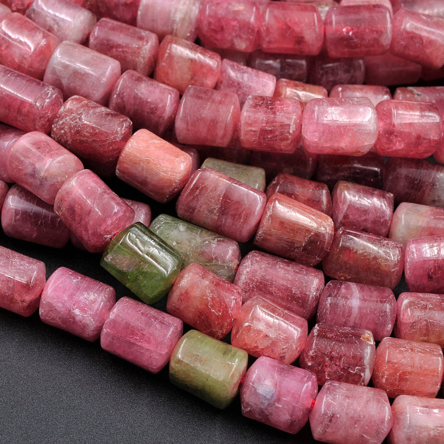 Natural Pink Watermelon Tourmaline Tube Cylinder Beads Real Genuine Natural Tourmaline Gemstone 16" Strand