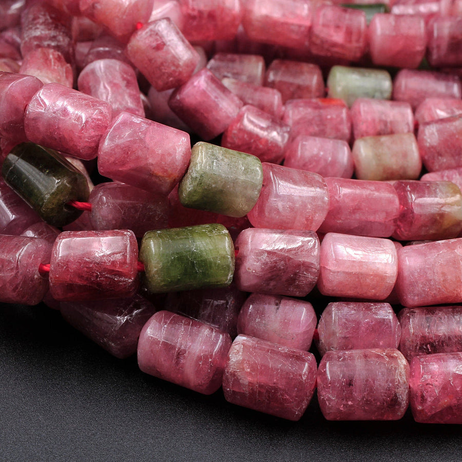 Natural Pink Watermelon Tourmaline Tube Cylinder Beads Real Genuine Natural Tourmaline Gemstone 16" Strand
