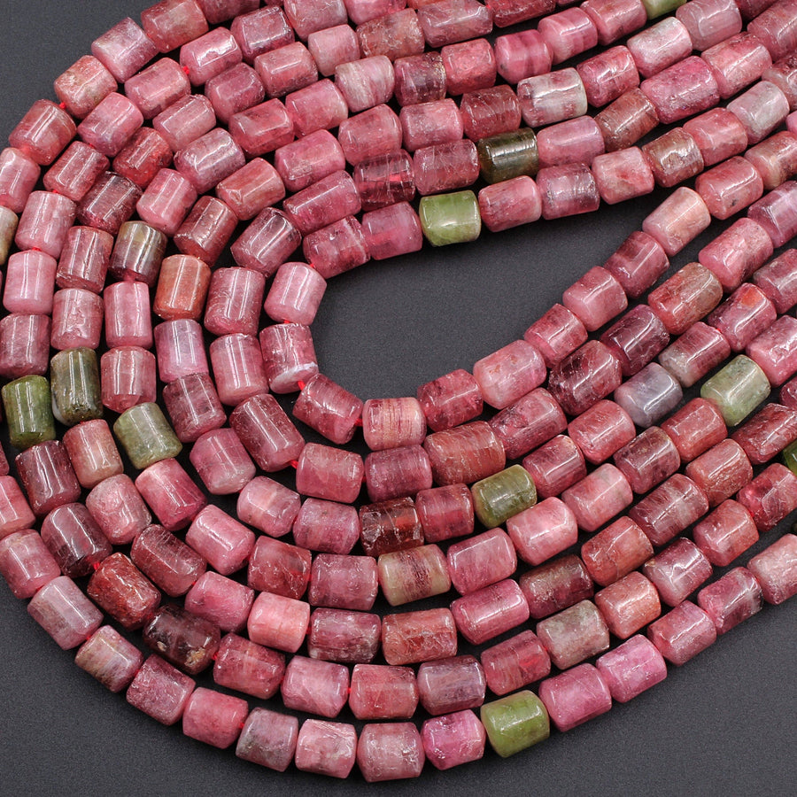 Natural Pink Watermelon Tourmaline Tube Cylinder Beads Real Genuine Natural Tourmaline Gemstone 16" Strand