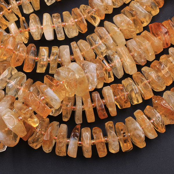 Gorgeous Large Natural Golden Yellow Citrine Heishi Wheel Disc Rondelle Bead Center Drilled Slice Organic Cut 16" Strand