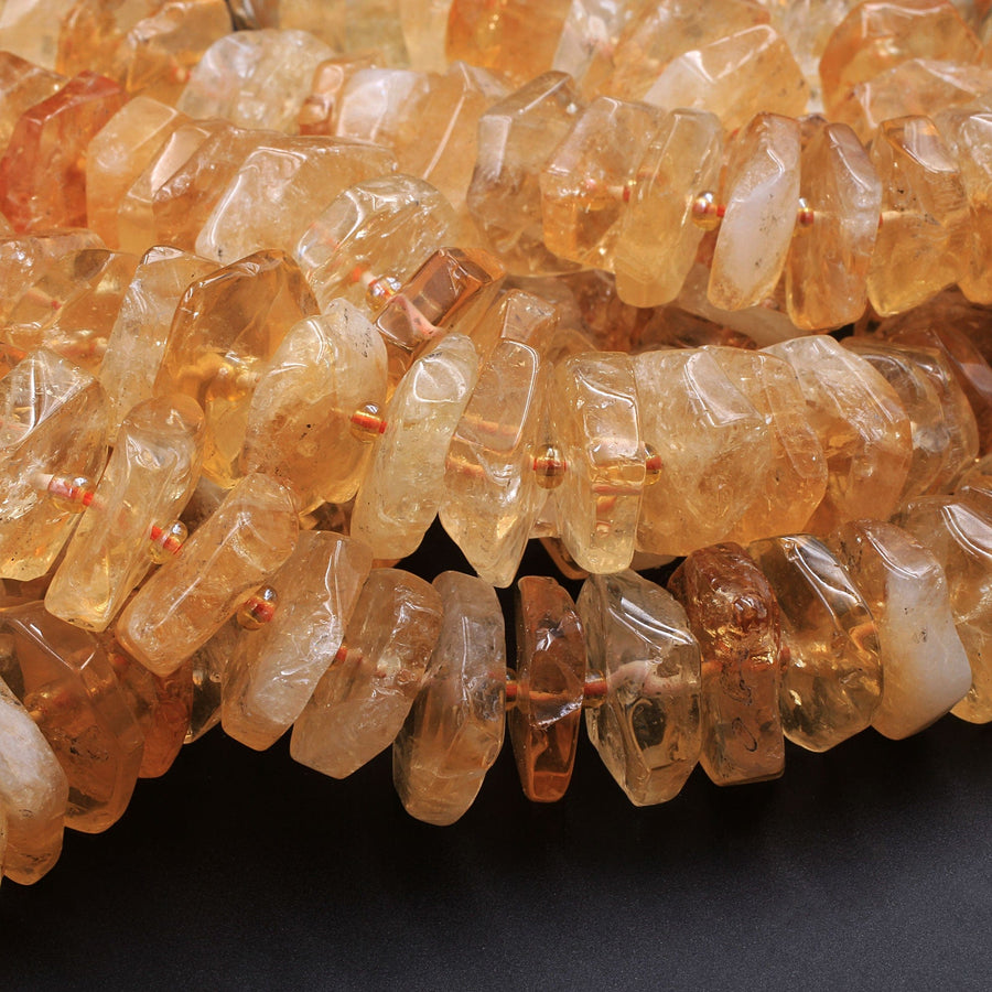 Gorgeous Large Natural Golden Yellow Citrine Heishi Wheel Disc Rondelle Bead Center Drilled Slice Organic Cut 16" Strand