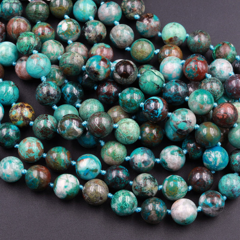 Arizona Chrysocolla Round Beads AAA High Quality Natural Green Blue Chrysocolla 10mm 12mm Highly Polished Gemstone Beads 16" Strand