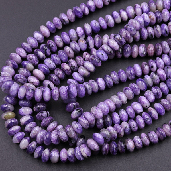 Natural Charoite Rondelle Beads High Quality Purple Russian Charoite 8mm Rondelle beads Natural Purple Gemstone 16" Strand