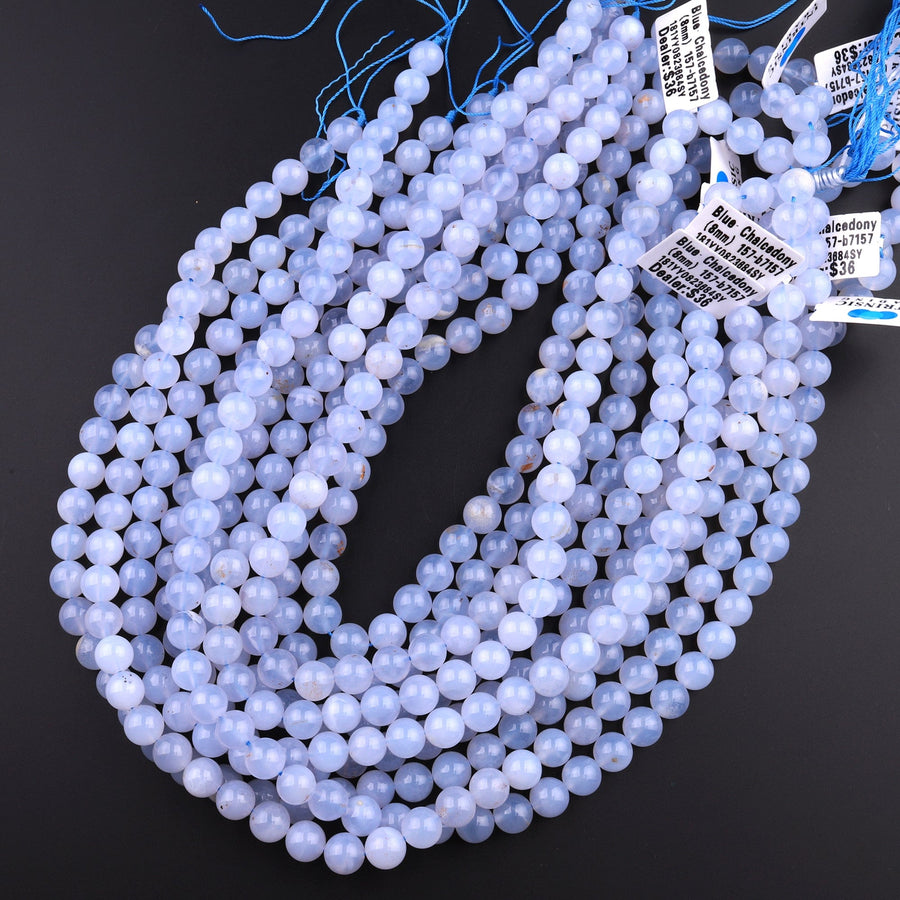A Grade Blue Chalcedony Round Beads A Grade Blue Chalcedony Round Beads