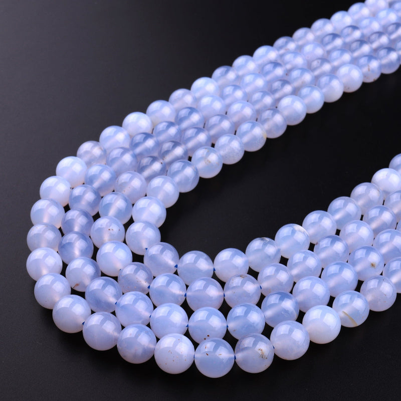Natural Blue Chalcedony Round Smooth 4mm 6mm 8mm 10mm Beads 15.5" Strand