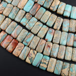 Double Drilled Natural Snake Skin Jasper Rectangle Two Hole Bracelet Beads Blue Rusty Red Brown Tan Stone Aka African Blue Opal 8" Strand