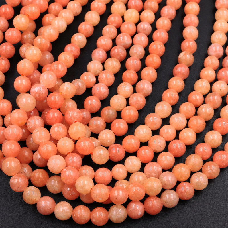 Genuine Natural Peach Orange Calcite Beads 6mm 8mm 10mm 12mm Round Smooth Plain Gemstone 15.5" Strand