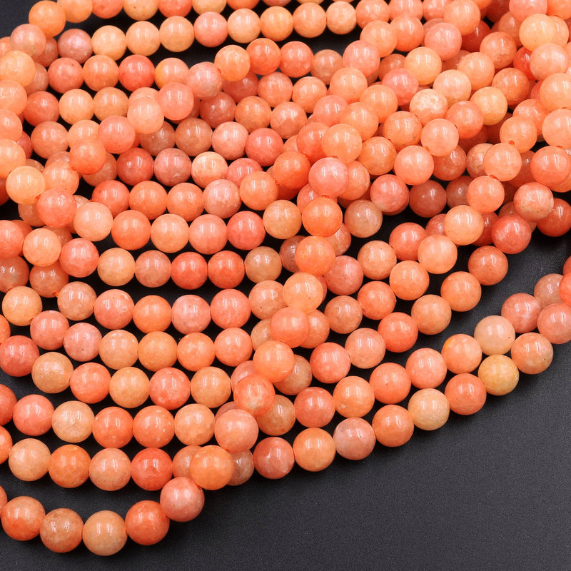 Genuine Natural Peach Orange Calcite Beads 6mm 8mm 10mm 12mm Round Smooth Plain Gemstone 15.5" Strand