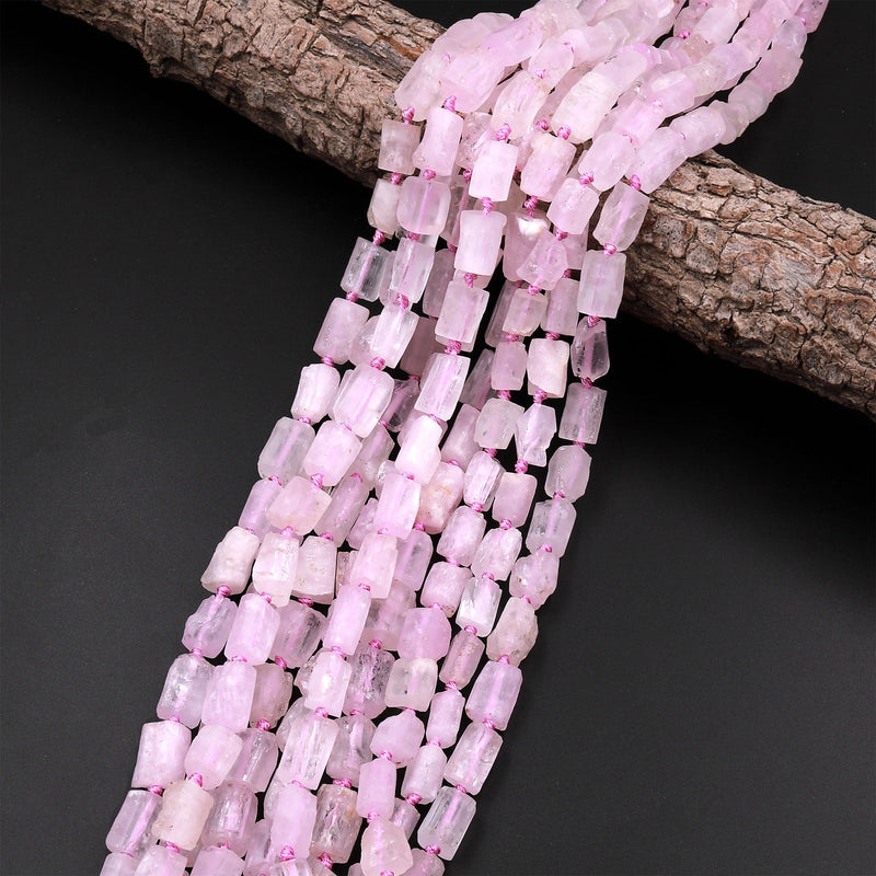 Natural Kunzite Tube Beads Extra Translucent Natural Violet Pink Purple Gemstone 15.5" Strand